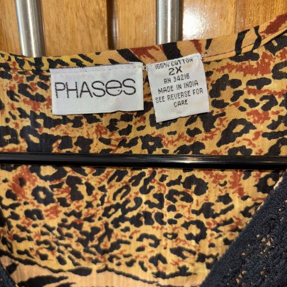 Phases Women Dress 2X Animal Print Resort Kitschy Art Vintage V Neck Cotton - Picture 2 of 9